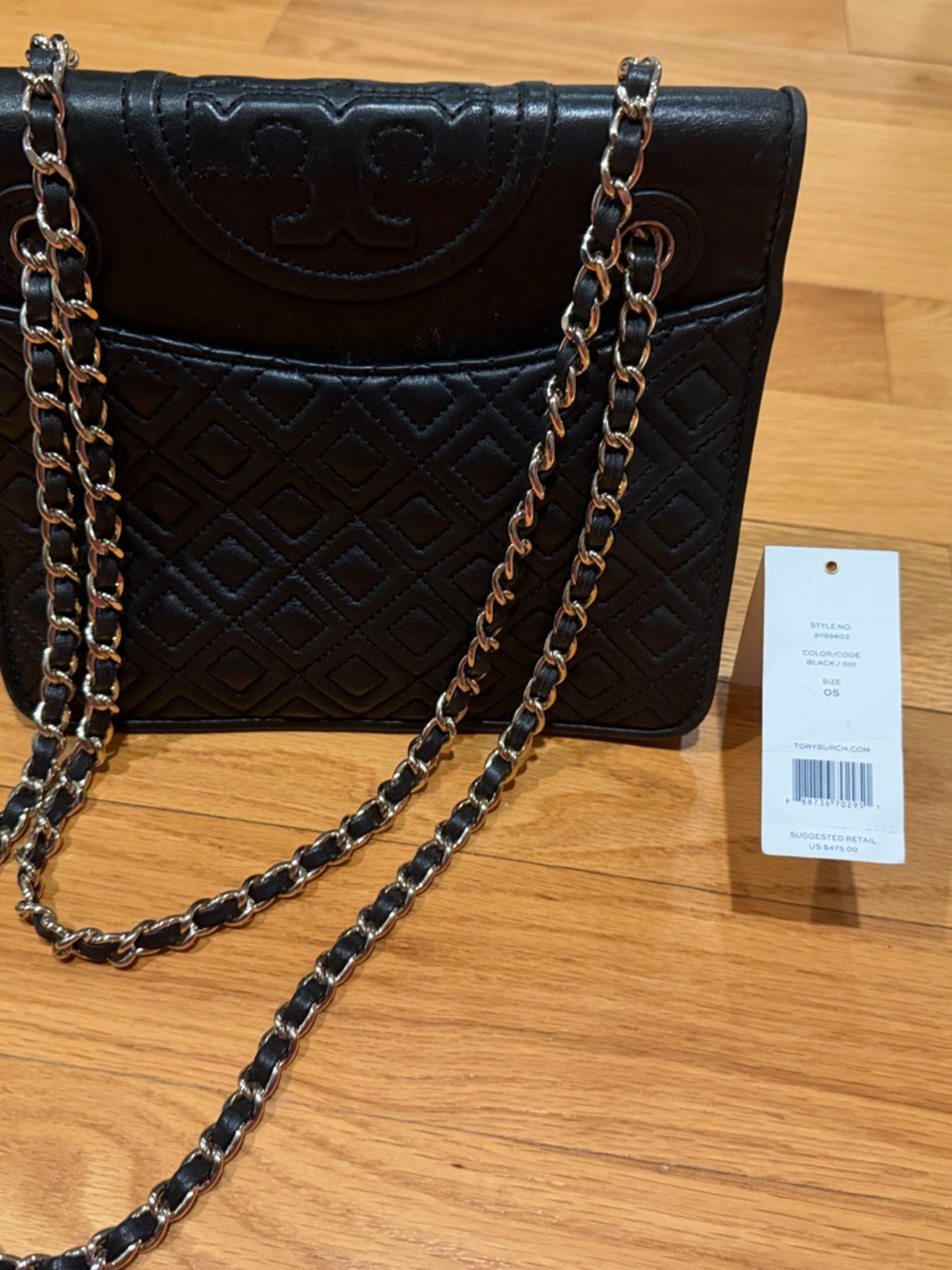 Tory Burch Fleming medium Black Quilted Leather Chain-Strap with Gold Hardware
